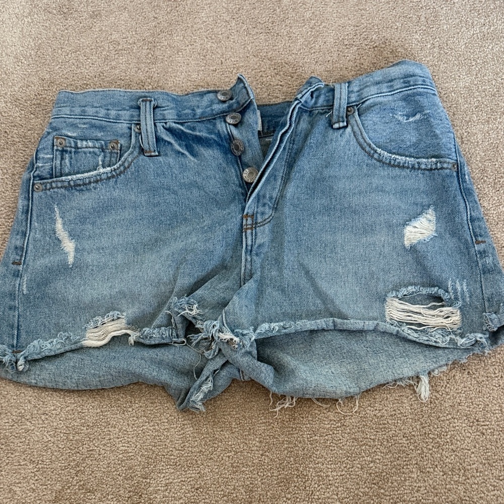 By Together Light Blue Distressed Denim Cutoff Shorts